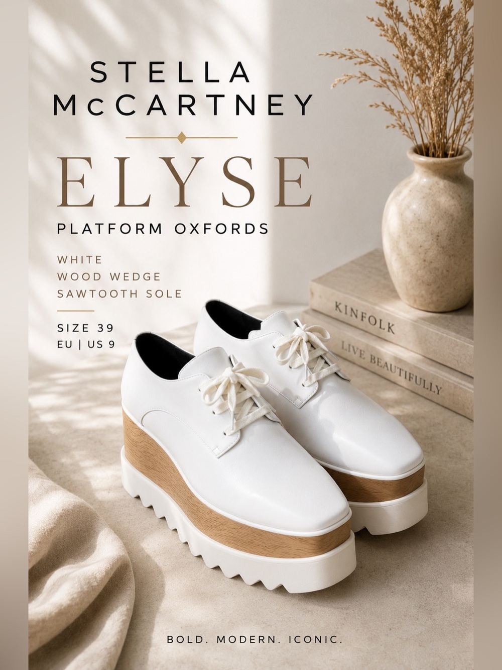Stella McCartney Elyse White Platform Oxford Shoes Size 39